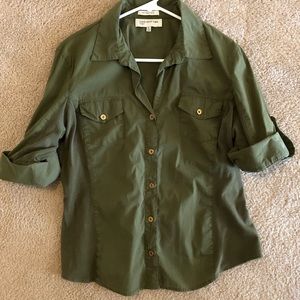 Green button down blouse